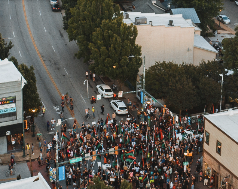 crowd of people in neighborhood