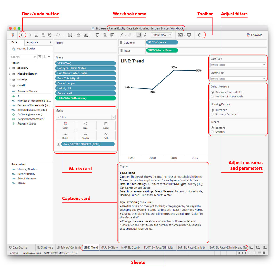 Screenshot showing components +of Tableau Workbook